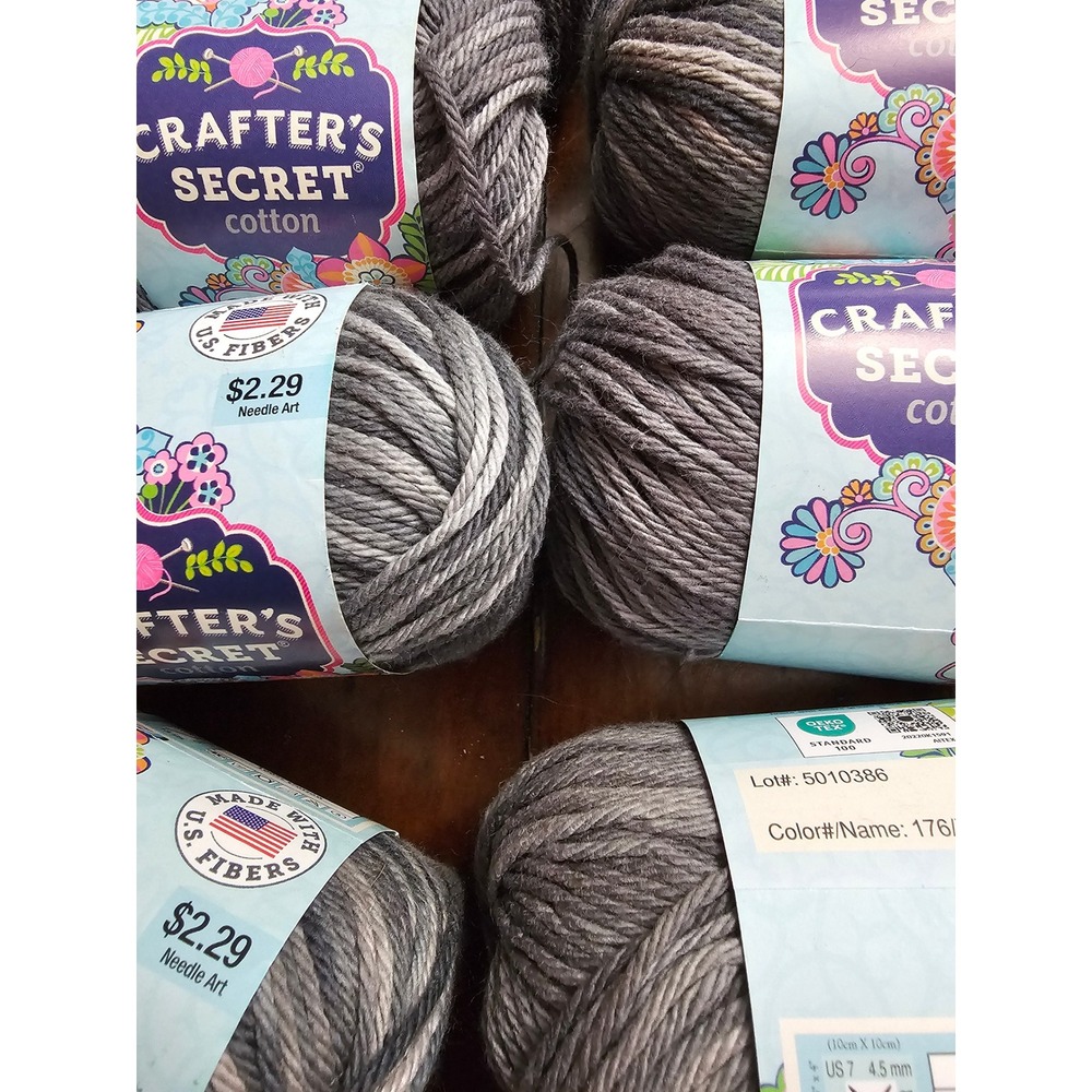 Crafter's Secret Cotton Yarn 176 Black Ice Grey Variegated 13 Skeins 1045yd Bulk - Picture 2 of 5